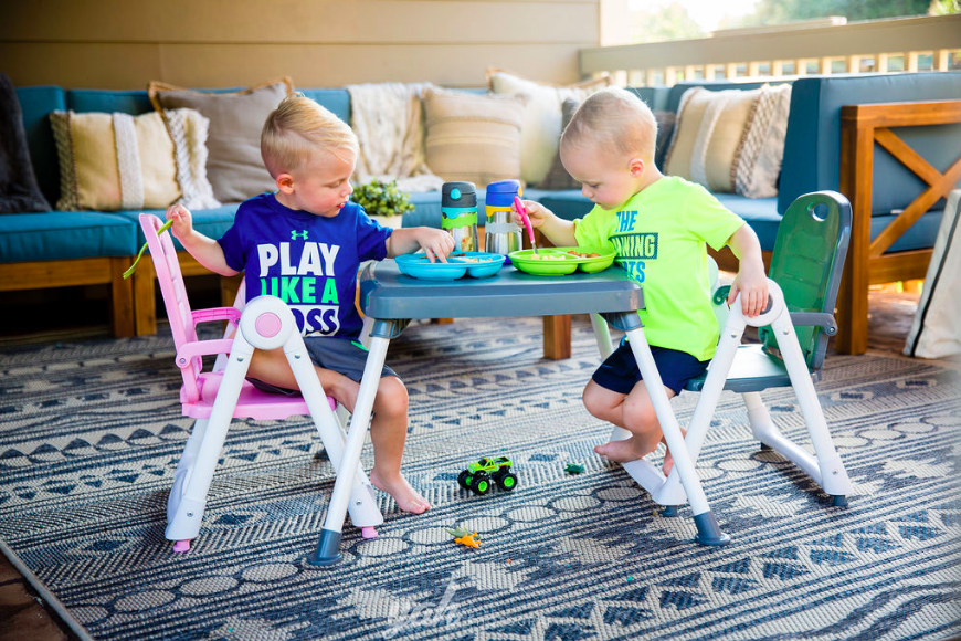 美國 ZOE - 折疊餐椅 x 折疊桌-附白色小餐盤-奢華灰