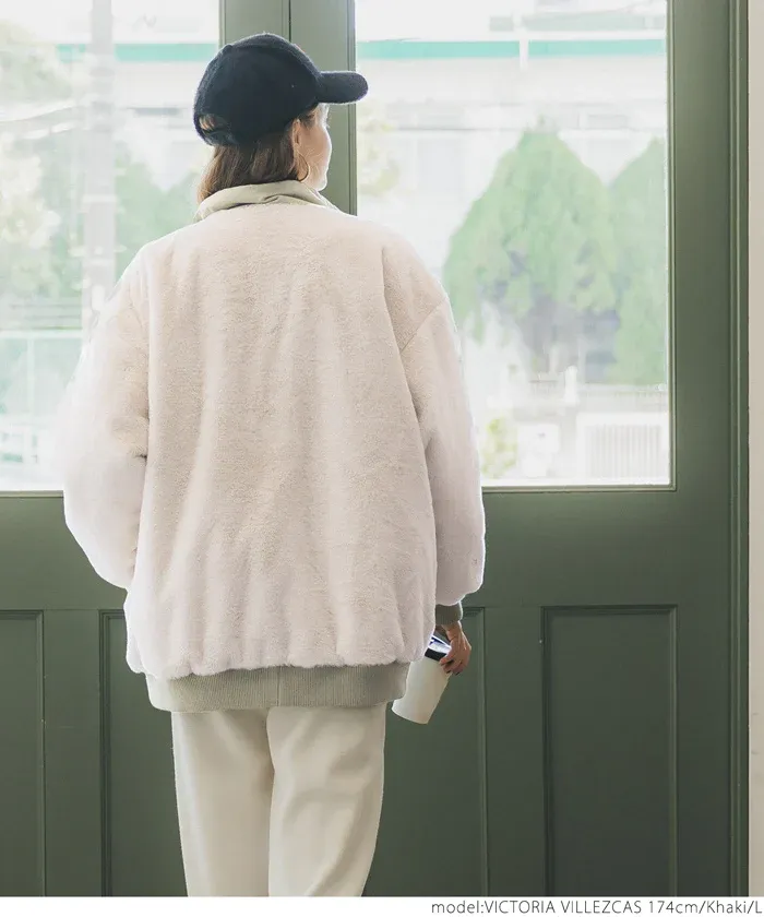 日本 COCA - 雙面穿絨毛絎縫立領鋪棉夾克-軍綠