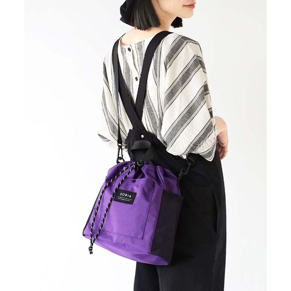 日本 zootie - 網格抽繩2way肩背手提包-明亮紫
