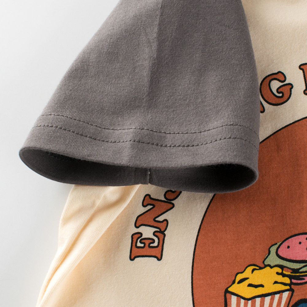 純棉短袖上衣-野餐熊熊-杏+灰