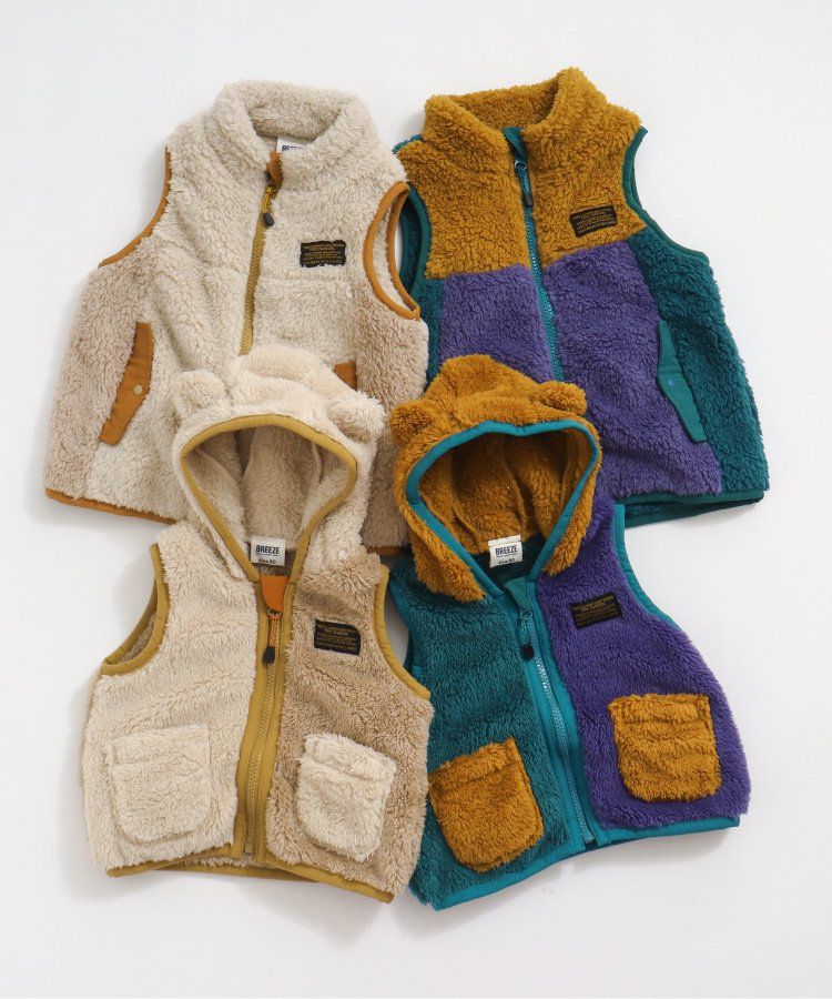 日本 BREEZE - 時尚絨毛花色搖粒絨背心-草綠