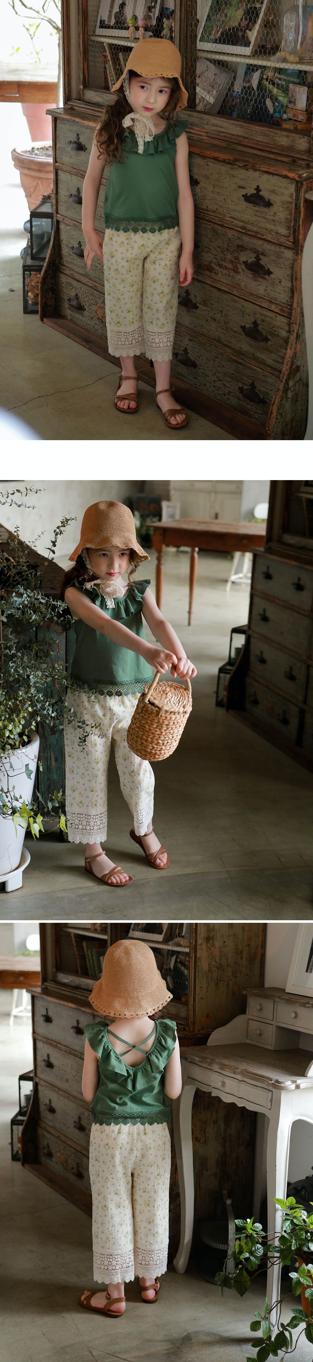 韓國 PuellaFLO - 荷葉圓領菱格鏤空露背上衣-綠