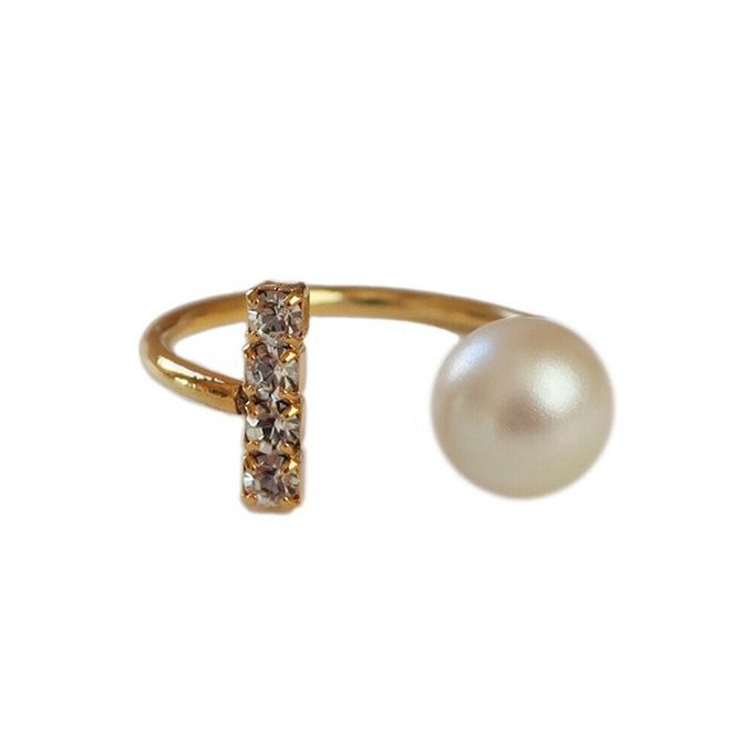 日本 Melody Accessory - [樂天No.1]高雅質感珍珠擁抱戒指-水鑽