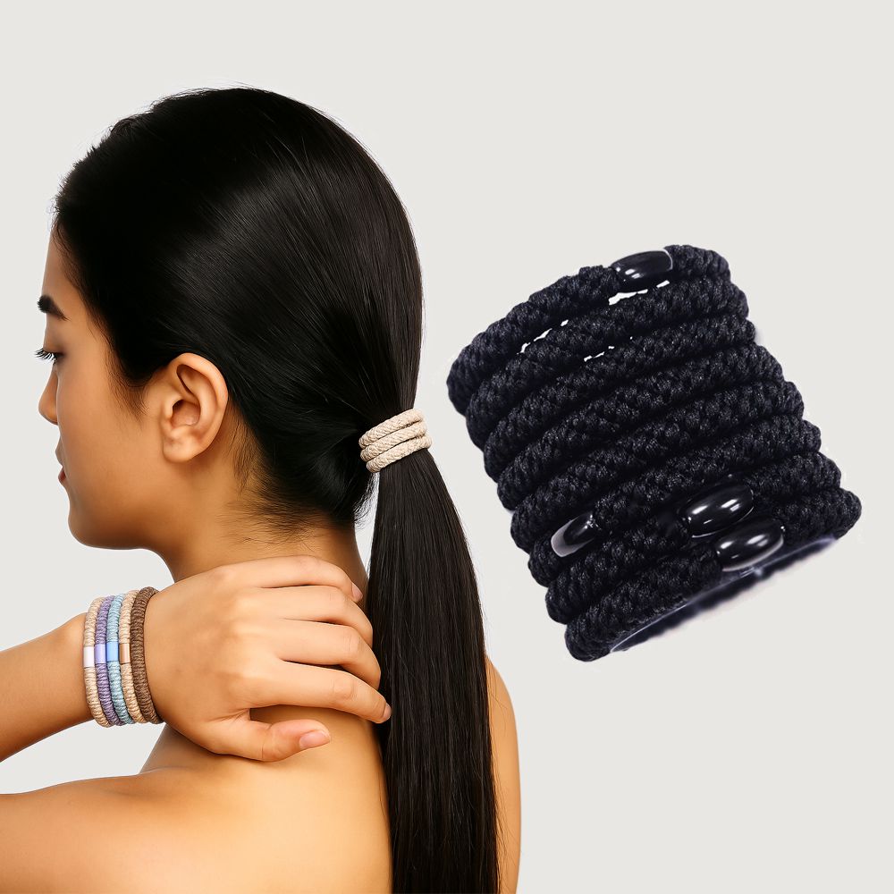 Beauty 彈力編織髮圈組-經典黑色-1組8條
