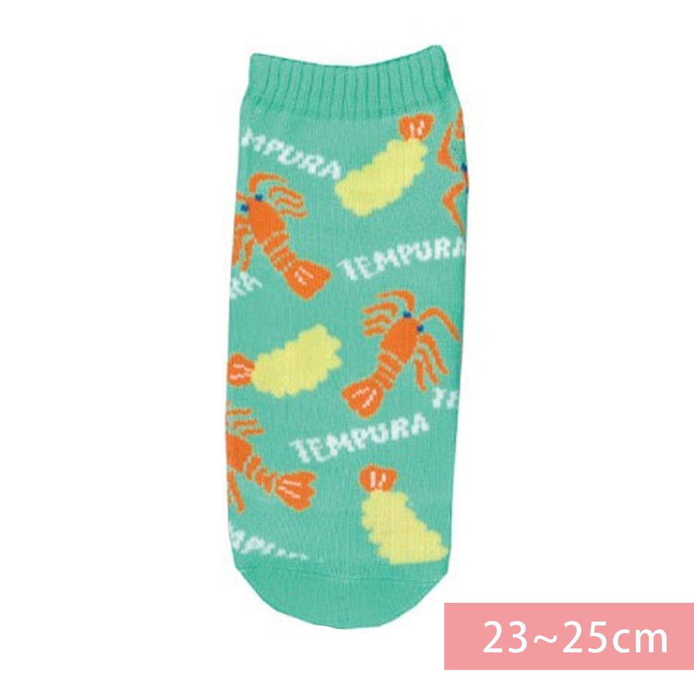 日本 OKUTANI - 童趣日文插畫短襪-蝦子與炸蝦-綠 (23-25cm)
