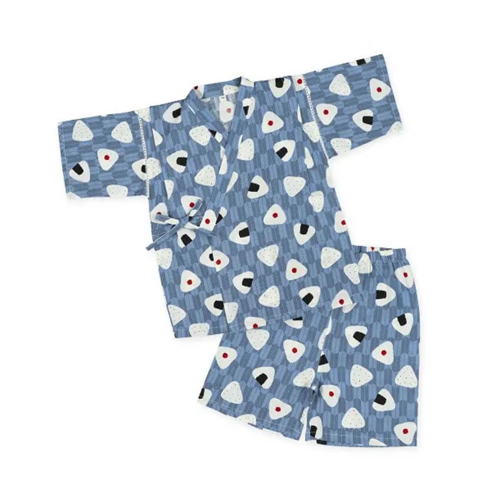 100%棉 夏季限定甚平短袖套裝-飯糰-深藍