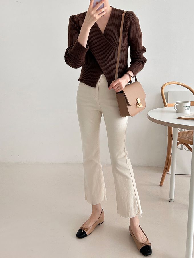 韓國女裝連線 - X交叉設計彈性坑條針織上衣-粉 (FREE)