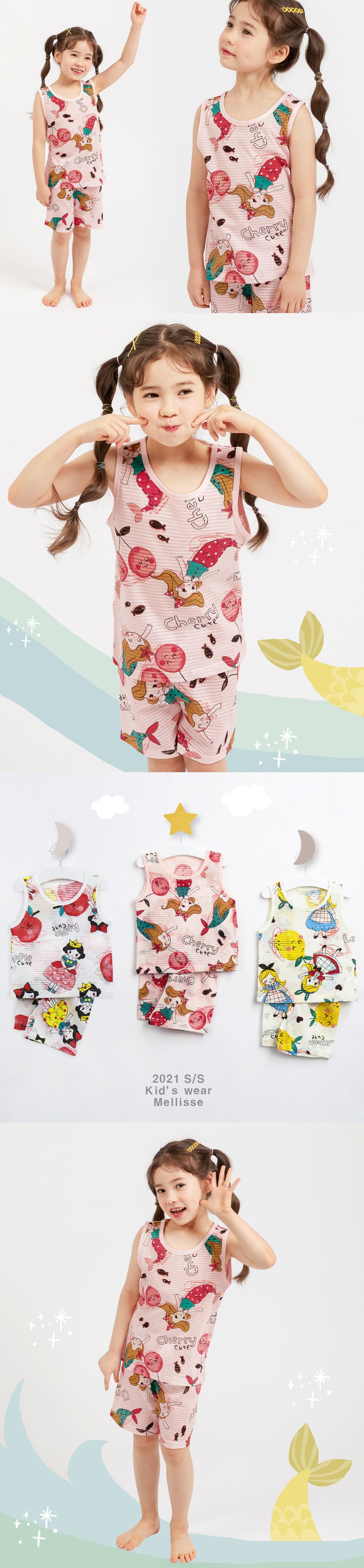 韓國 Mellisse - 韓製輕薄透氣無袖家居服(無螢光棉)-美人魚與甜櫻桃