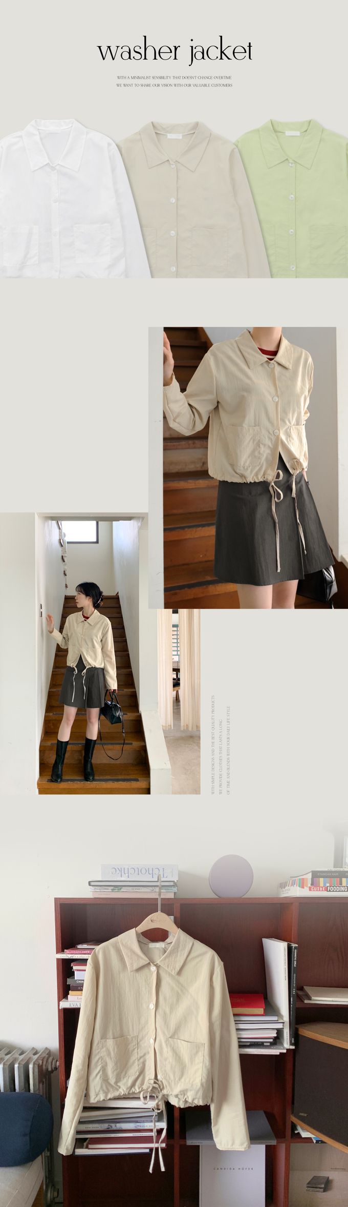 韓國 98doci - 短版綁帶排扣襯衫外套-白