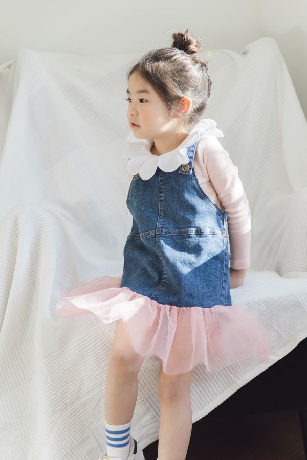 韓國 Blueberry - 拼接牛仔吊帶紗裙 5號[90-95cm]