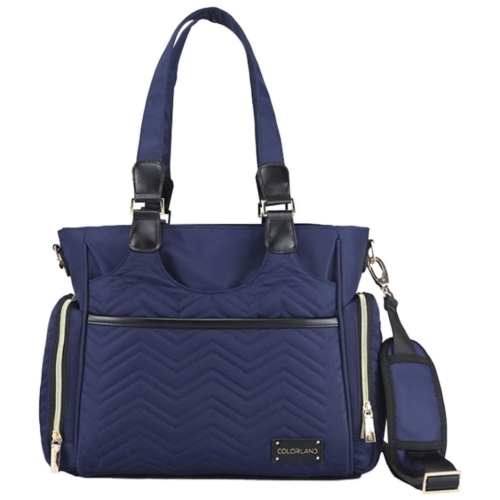 Colorland - 波紋手提包 中型時尚 附斜背帶-深藍色 (32*13*30cm)