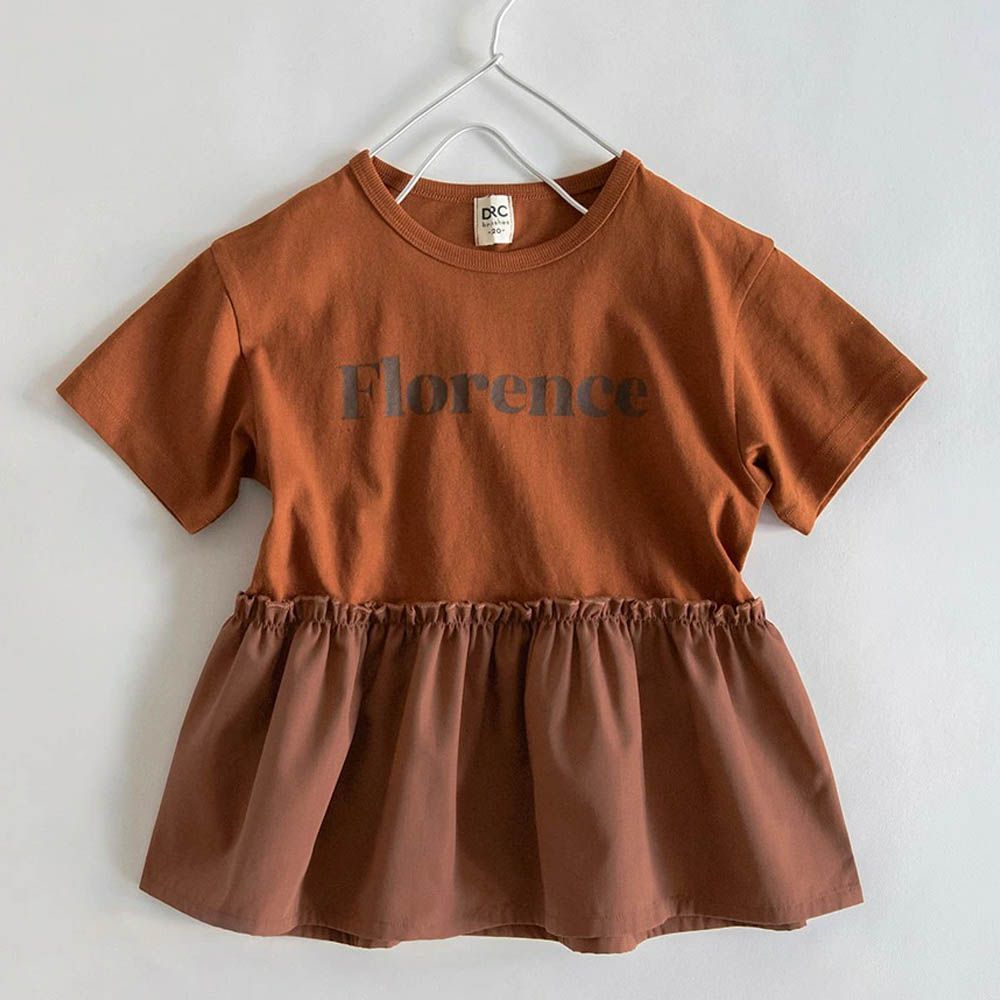 城市印花夢幻傘狀短袖上衣-Florence-棕