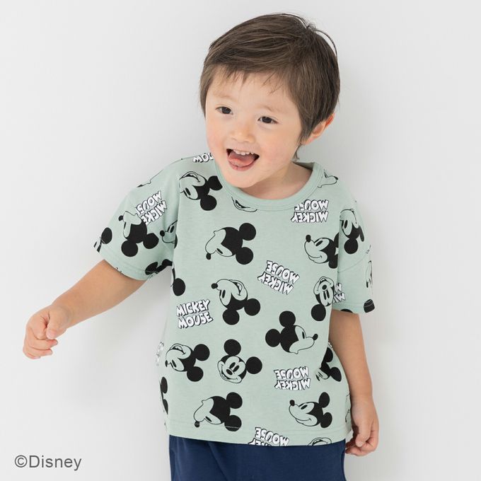 日本 Chil2 - 聯名款  卡通人物米奇純棉短袖上衣-滿版印花-薄荷綠