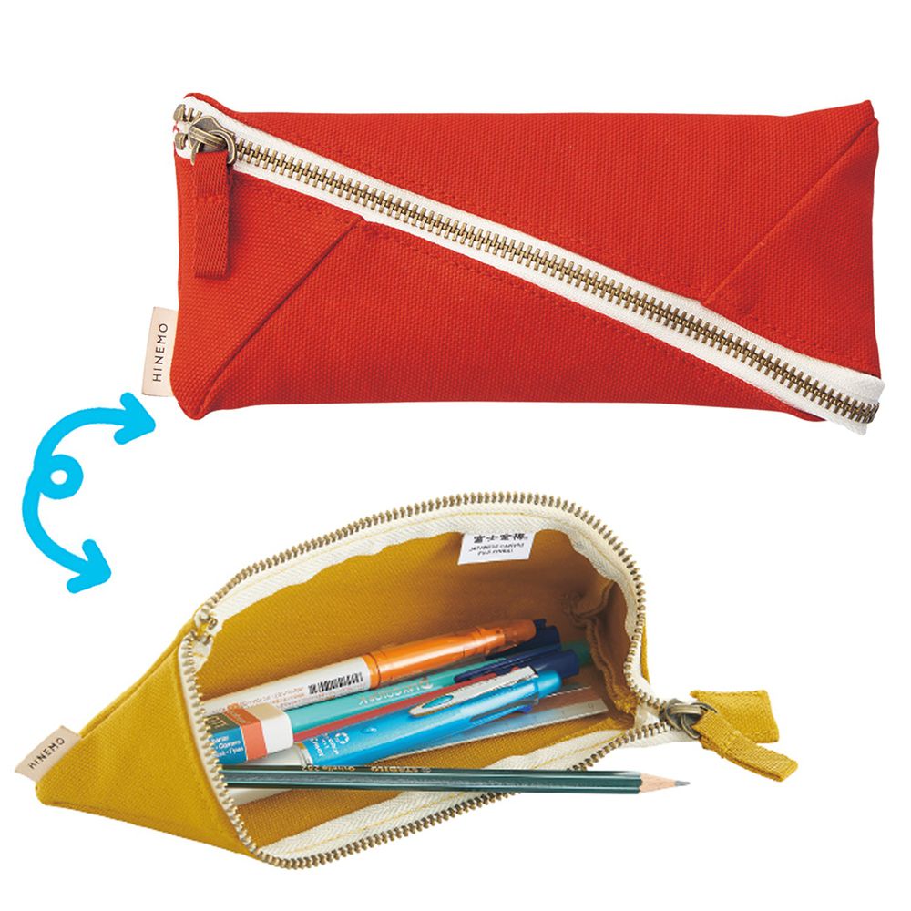 日本文具 LIHIT - 日本國產帆布斜開平攤筆袋/鉛筆盒-紅