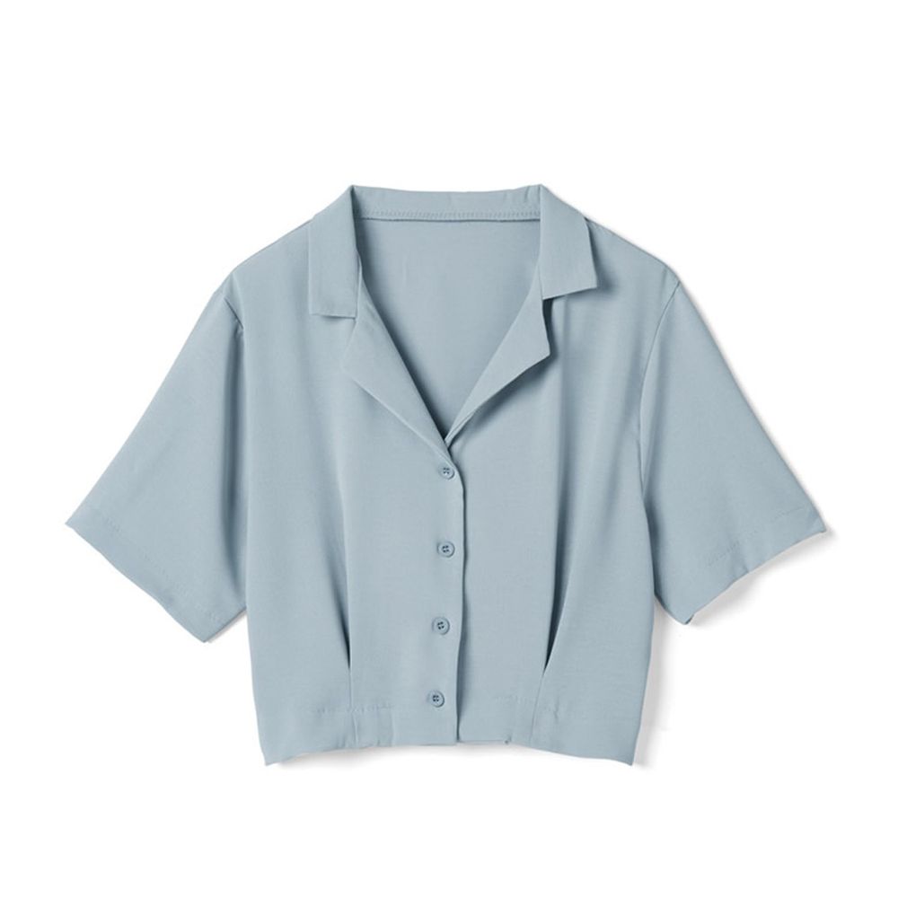 日本 GRL - 帥氣短版五分袖襯衫-藍