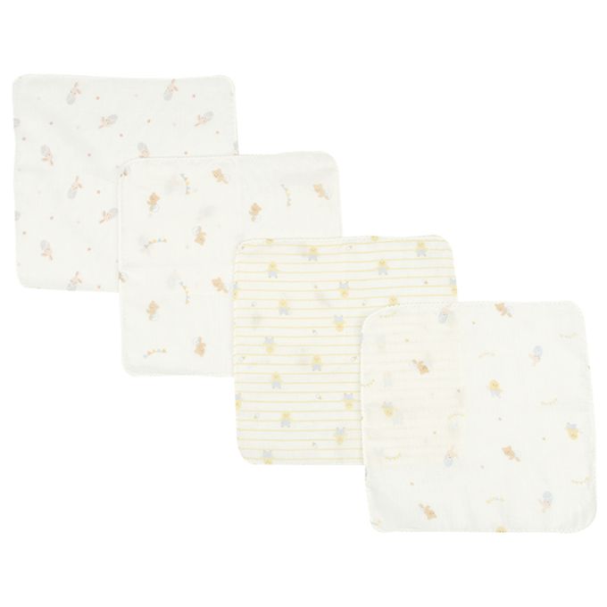 akachan honpo - 棉紗手帕20入-動物寶寶-米白色 (23.5×23.5cm)