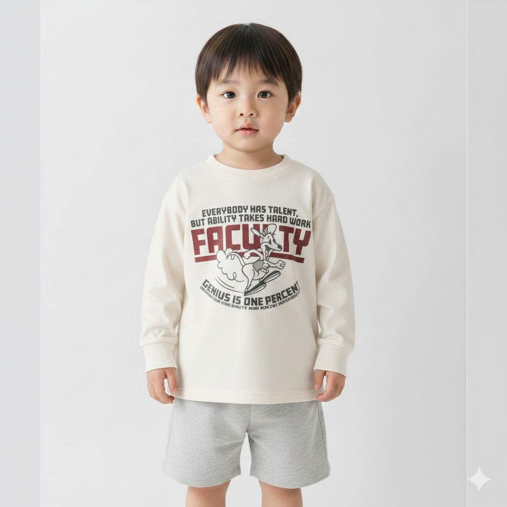 100%棉 美式印花薄長袖上衣-袋鼠-白