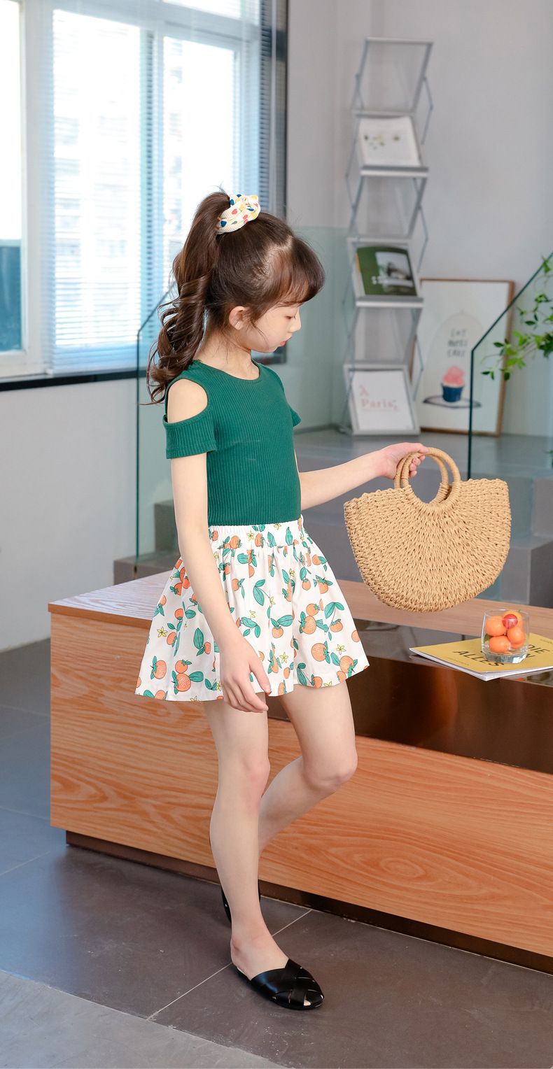 FANMOU - 99%棉腰鬆緊印花短褲-碎花-卡其色