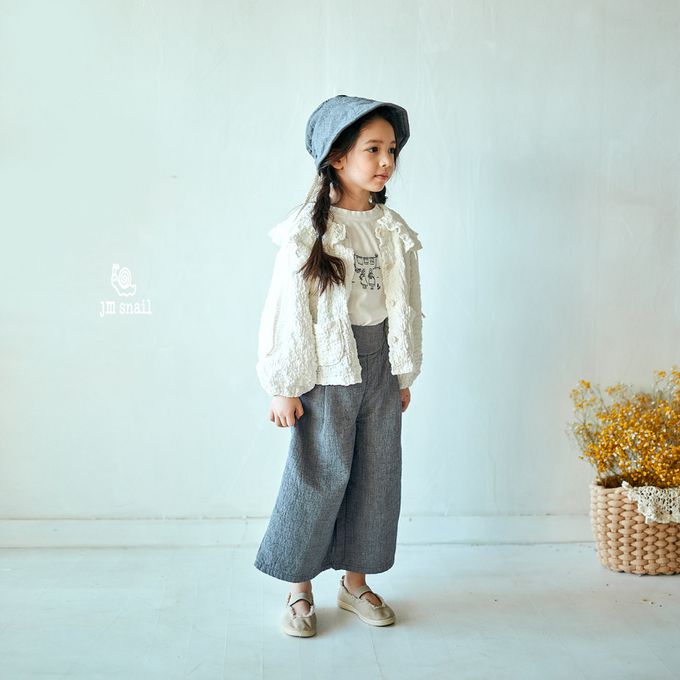 韓國 Jmsnail - 鬆緊腰鈕扣裝飾壓紋長褲-淺卡其