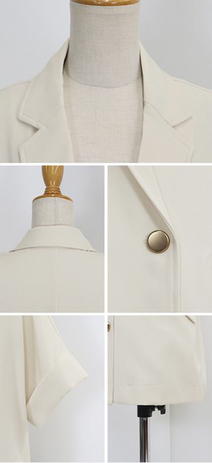 日本 BLUE EAST - 亞麻感氣質金釦短袖西裝外套-卡其杏