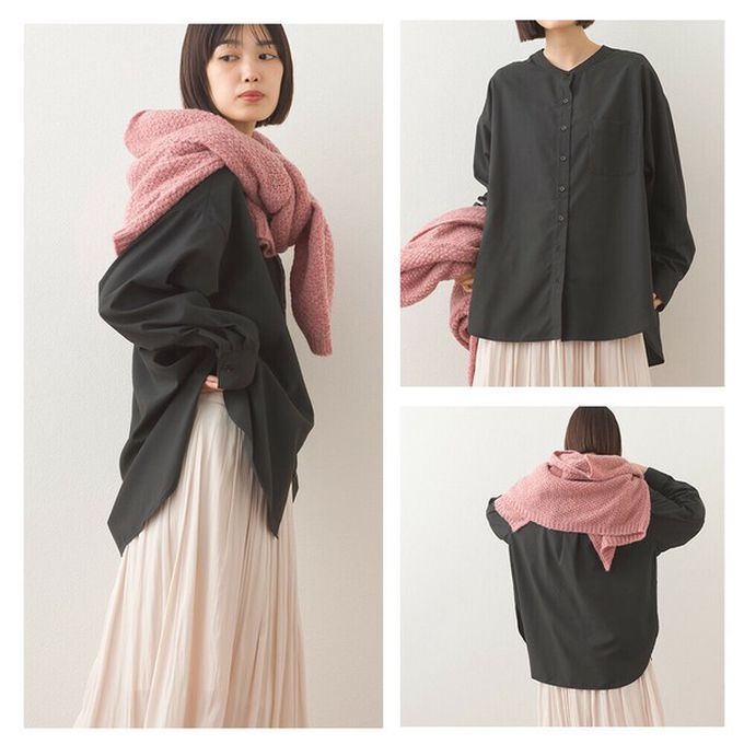 日本 OMNES - 柔滑科技棉 小立領長袖襯衫-淺杏