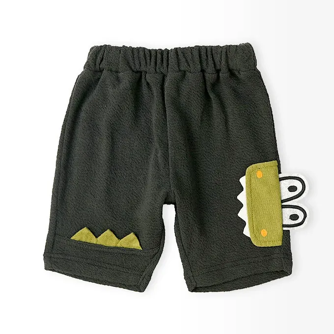 日本 ZOOLAND - 緹花針織立體圖案可愛短褲-幫鱷魚刷牙-黑