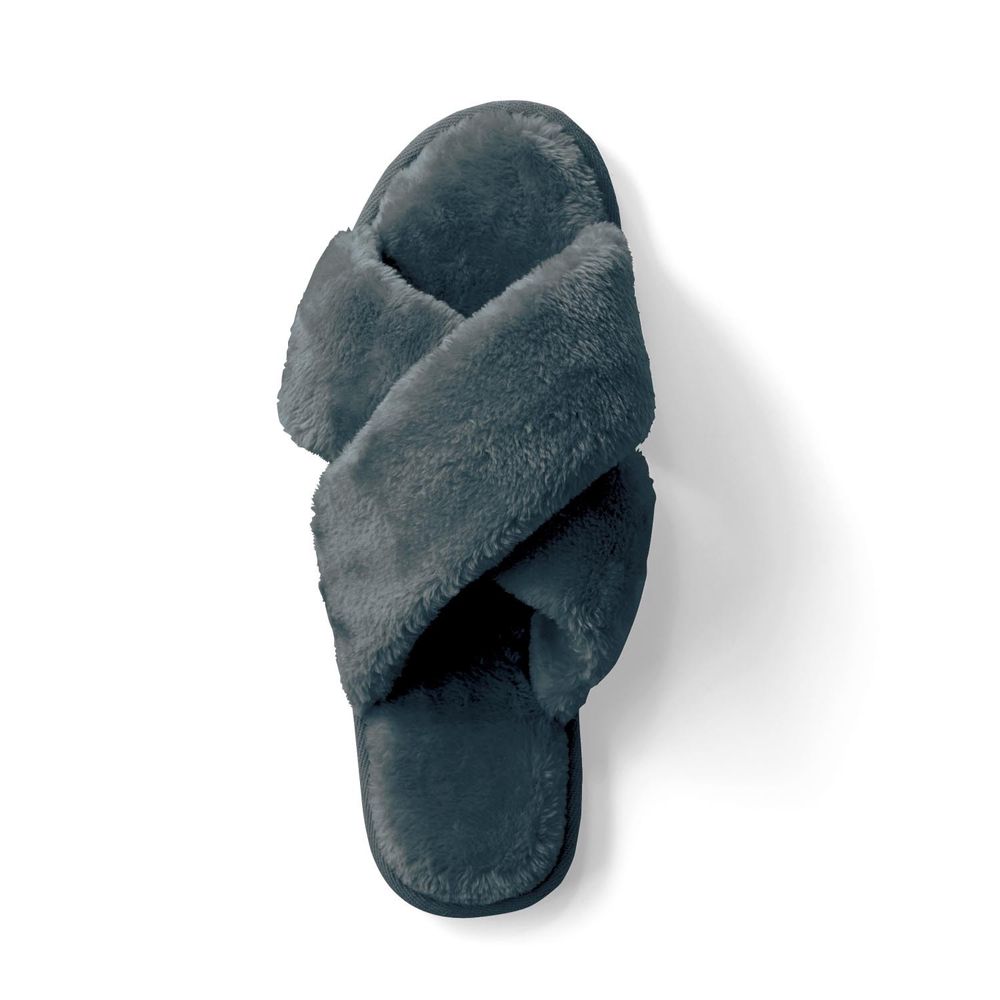 日本千趣會 - 奢華柔毛交叉綁帶室內拖鞋-深灰 (M(23-25cm))
