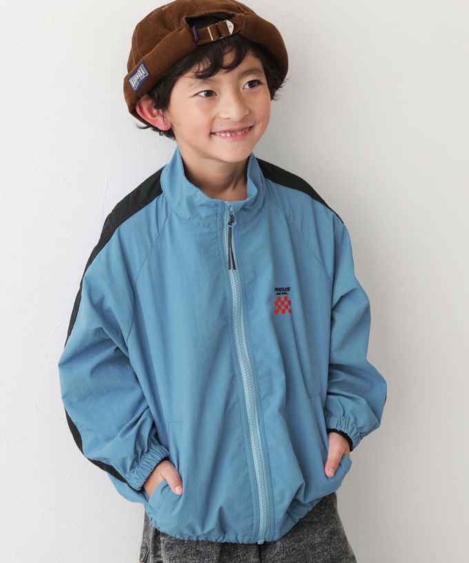 日本 devirock - 防潑水 袖配色輕量尼龍外套-刺繡logo-淺灰x天藍