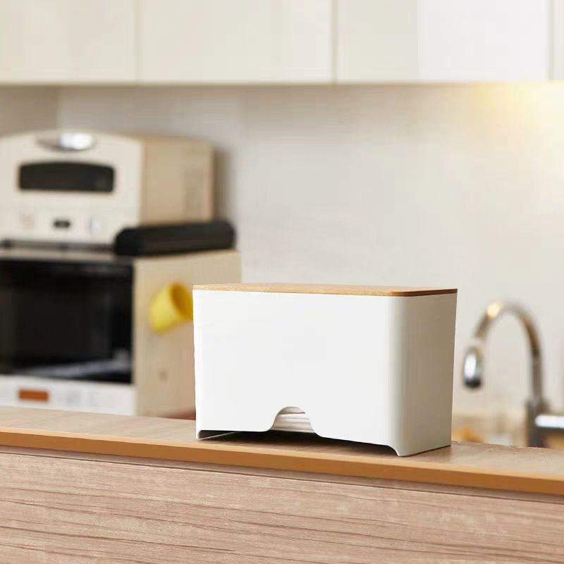 日式無印風口罩收納盒-竹板蓋款-白色 (12x23x13cm)