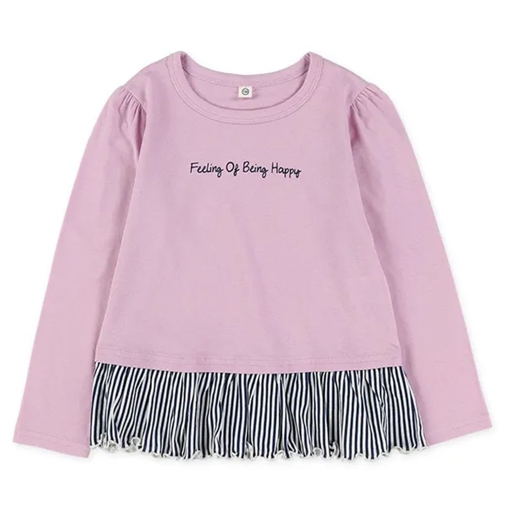 可愛感下擺拼接長袖上衣-英文字-紫