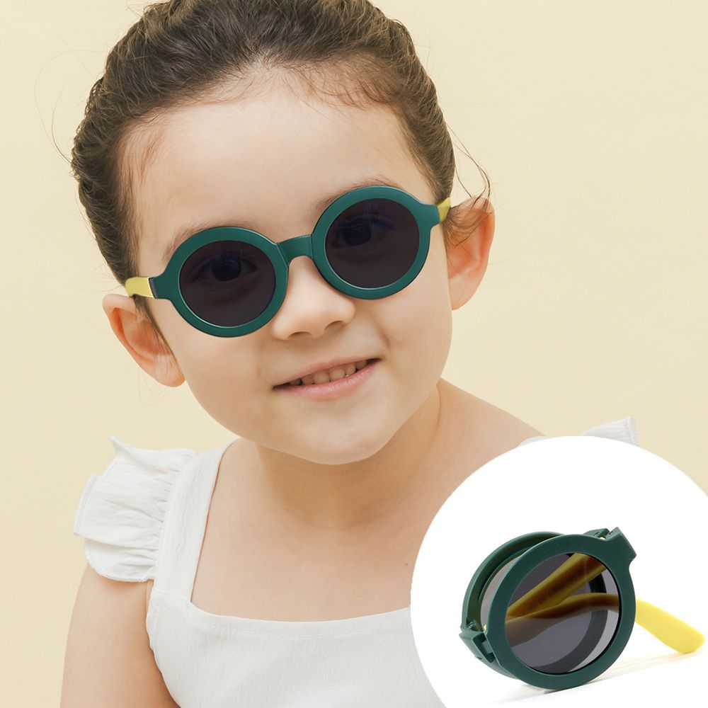 ALEGANT - 輕巧時尚甜椒黃兒童專用輕量矽膠彈性折疊太陽眼鏡│UV400圓框摺疊偏光墨鏡