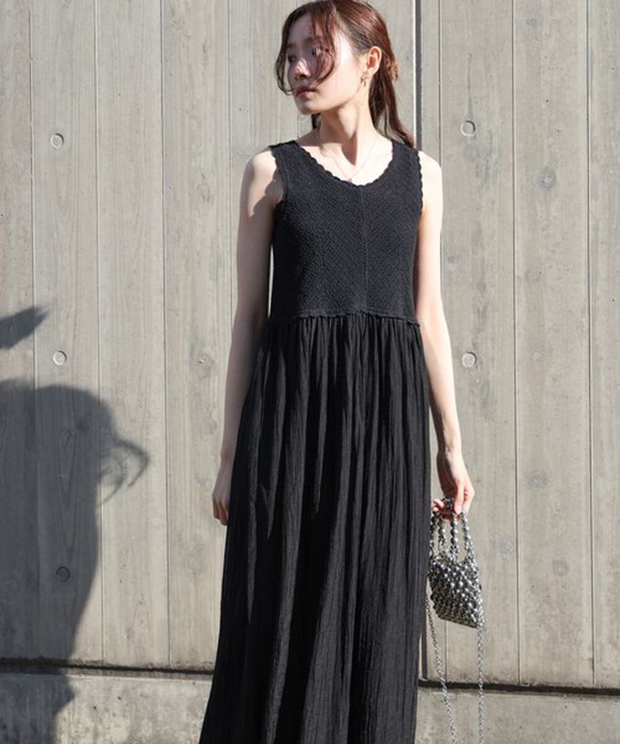 日本 Bab - 夏日氛圍鉤針縐紗背心裙-藍x棕