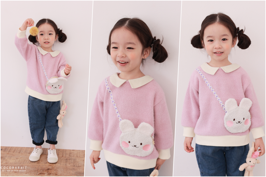 韓國 Coco rabbit - 腮紅小兔裝飾針織長袖上衣-紫