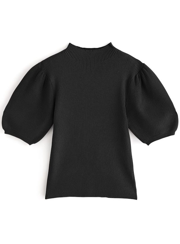 日本 GRL - 聯名款 彈性羅紋泡泡短袖上衣-珊瑚橘