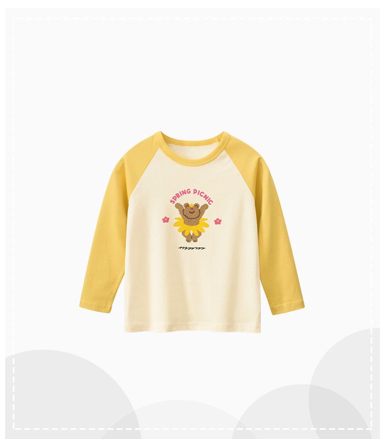 純棉圓領薄長袖上衣-熊熊的花花裙-杏+黃