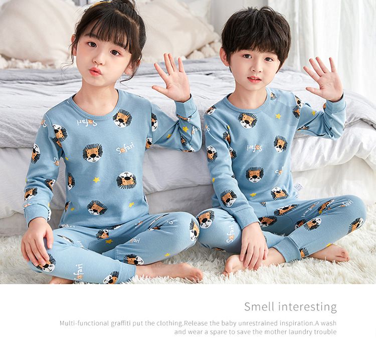 純棉兒童長袖家居服套裝-可愛貓貓-灰紫色