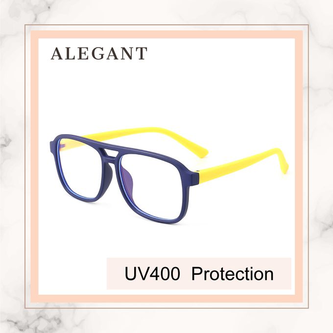 ALEGANT - 飛行樂園珊瑚黃兒童專用輕量矽膠彈性飛行員UV400濾藍光眼鏡