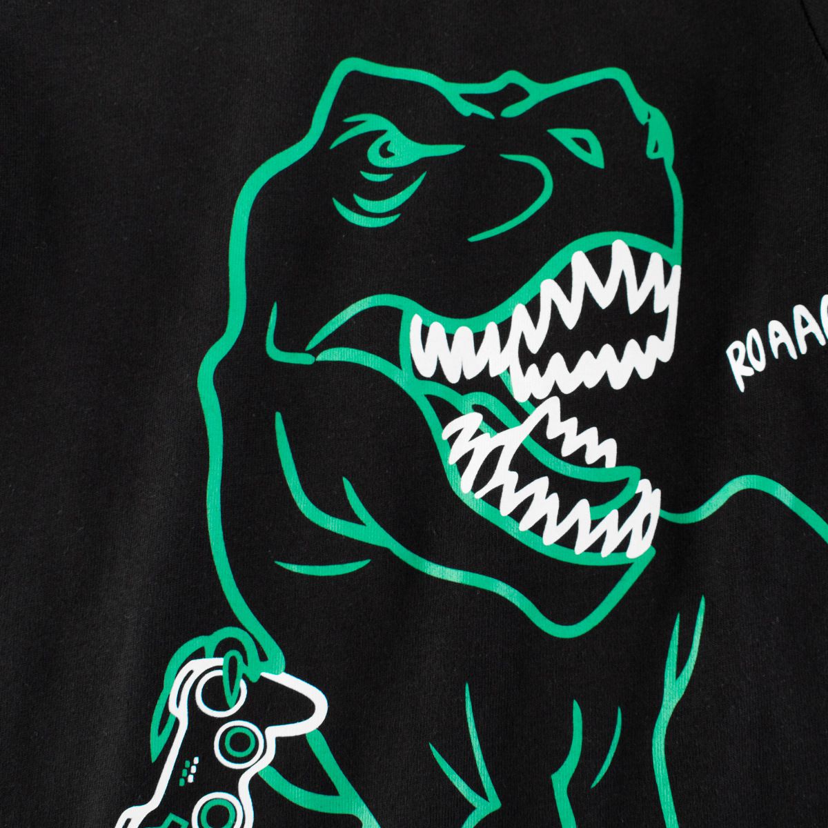 純棉圓領假兩件薄長袖上衣-恐龍打電動-深藍色