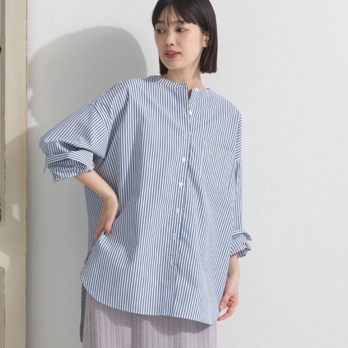 日本 OMNES - 柔滑科技棉 小立領長袖襯衫-白