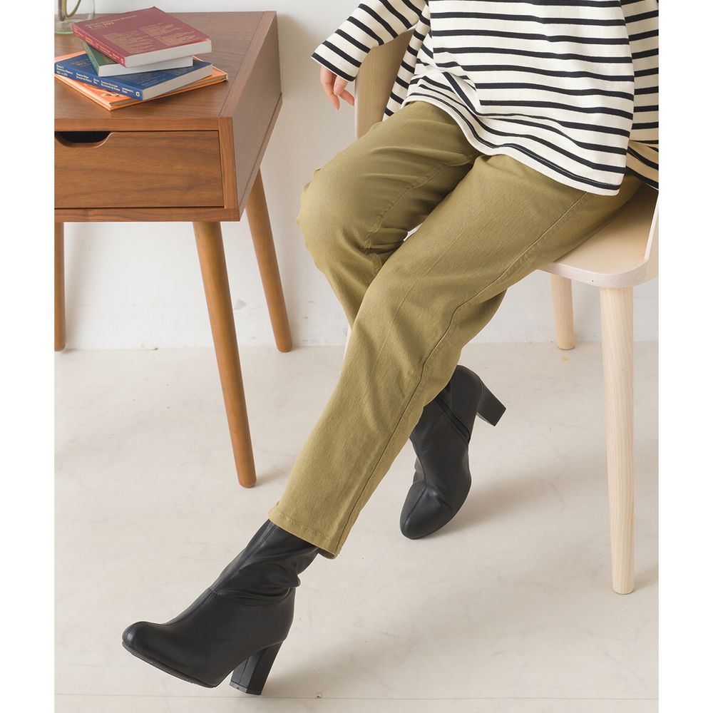 日本 OMNES - [定番]舒適彈力美腿錐形褲 (全腰鬆緊)-橄欖綠