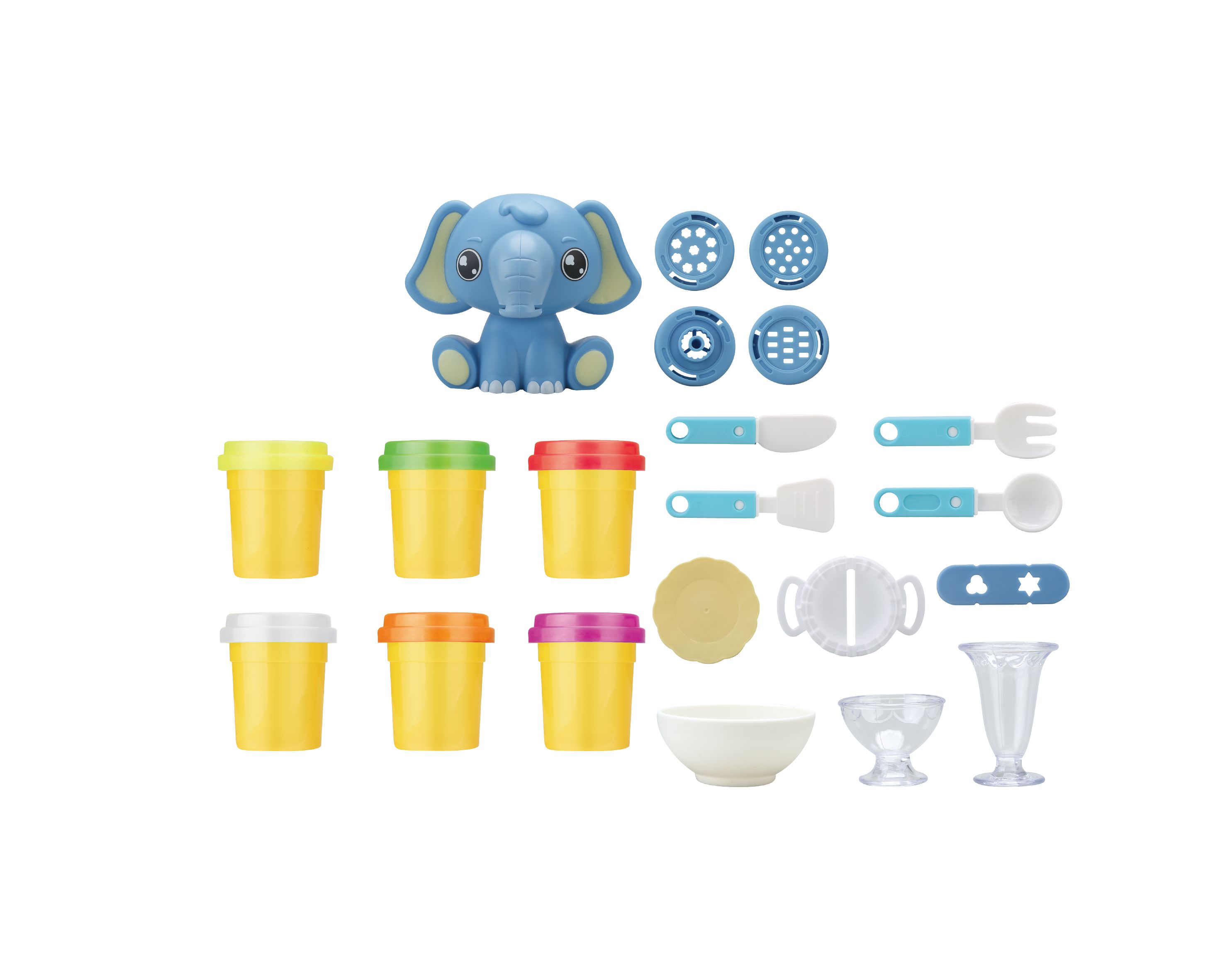 樂彩森林 - 小麥黏土-大象冰淇淋、麵條機二合一黏土組(6瓶黏土+16個工具) (26x18x10)