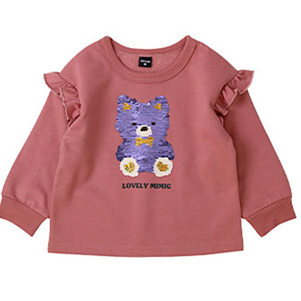 裏起毛 可愛女孩長袖上衣-亮片兔兔-玫瑰粉