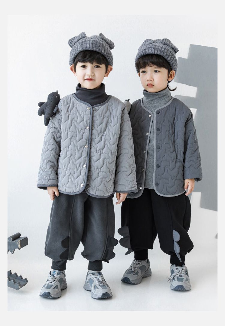 TONGMO - 可拆卸造型鋪棉包邊保暖外套-恐龍-淺灰色