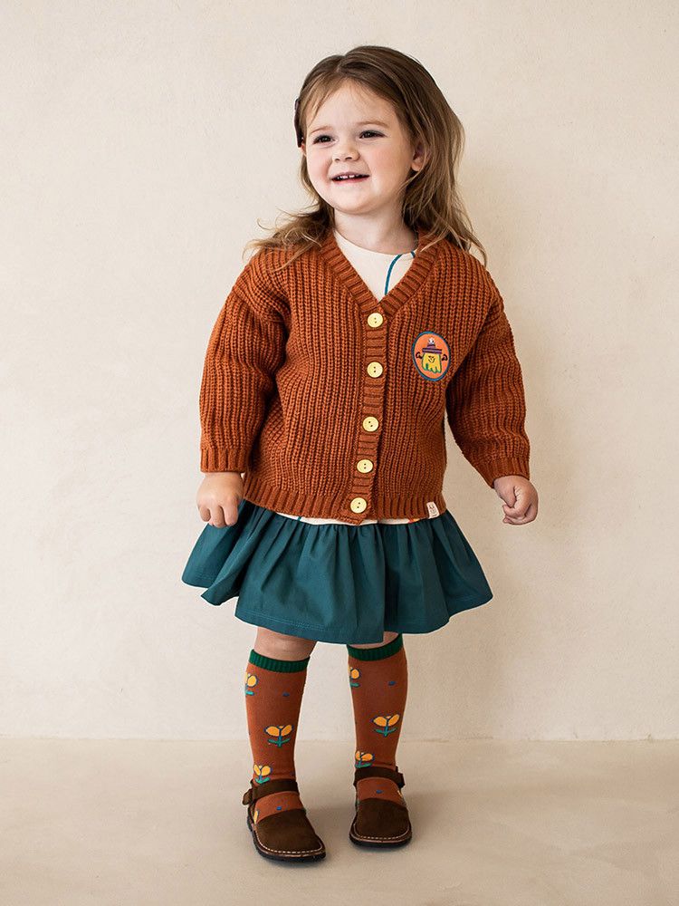 韓國Pimpollo - 微笑花朵荷葉邊洋裝-橘