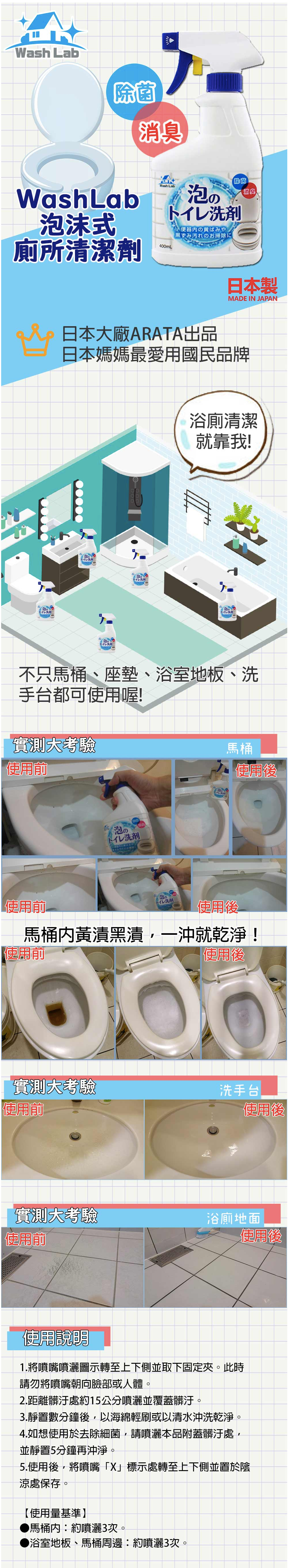 日本 WashLab - 泡沫式廁所清潔劑-400ml/瓶