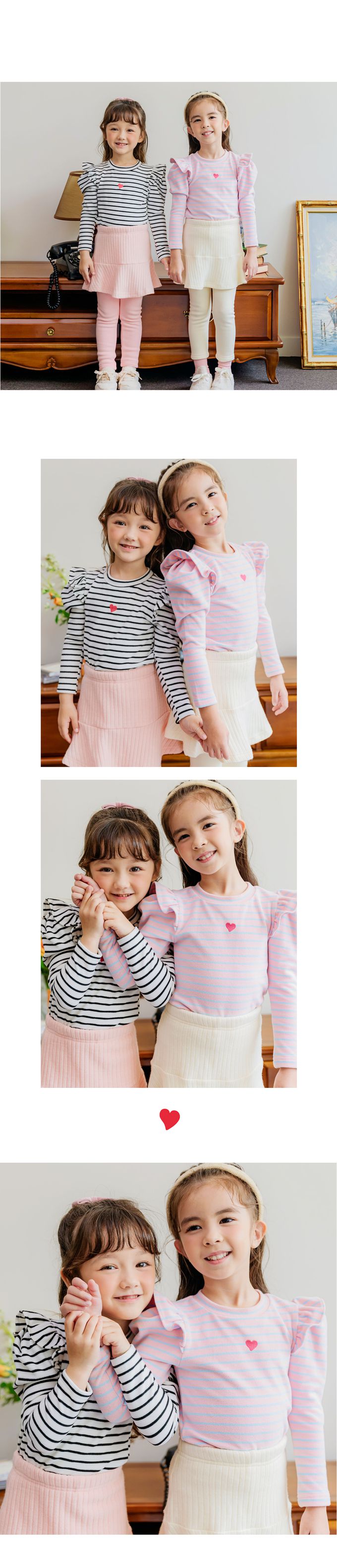 韓國 Bebezoo - 條紋拉絨波浪裝飾長袖上衣-粉X藍