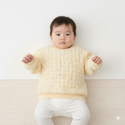 akachan honpo - T恤-紋理感布料-奶油色