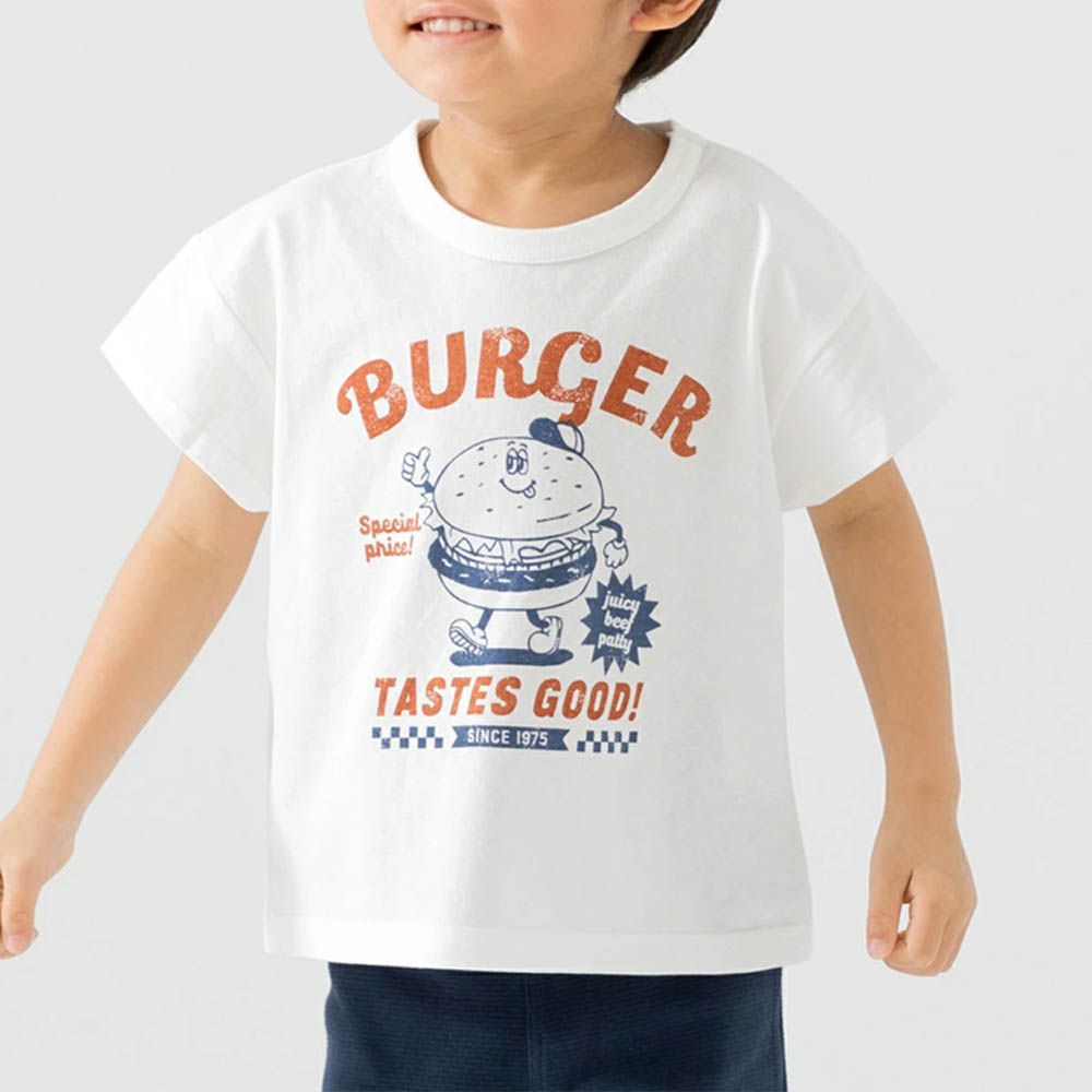 100%棉 印花柔軟短袖上衣-漢堡-白