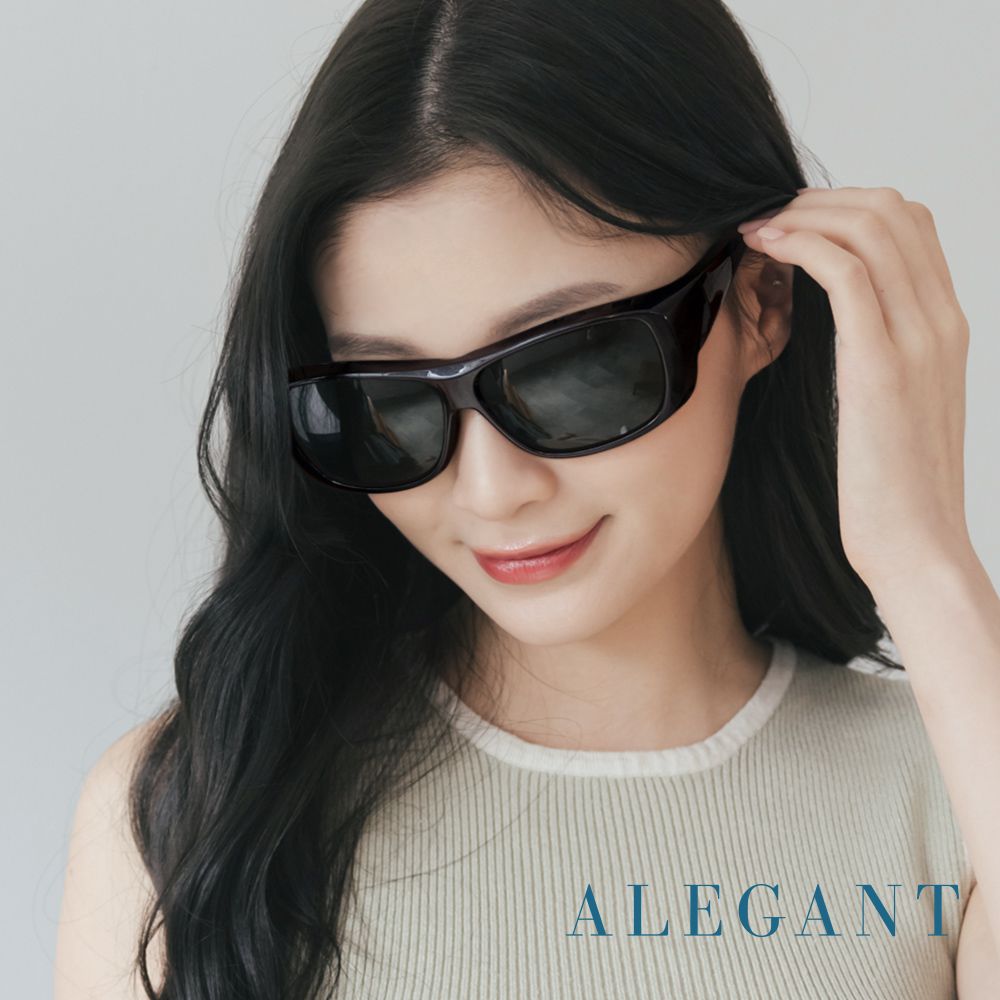 ALEGANT - 輕奢時尚森感黑透氣方框全罩式防滑彈力鏡腳寶麗來偏光墨鏡│外掛式UV400太陽眼鏡