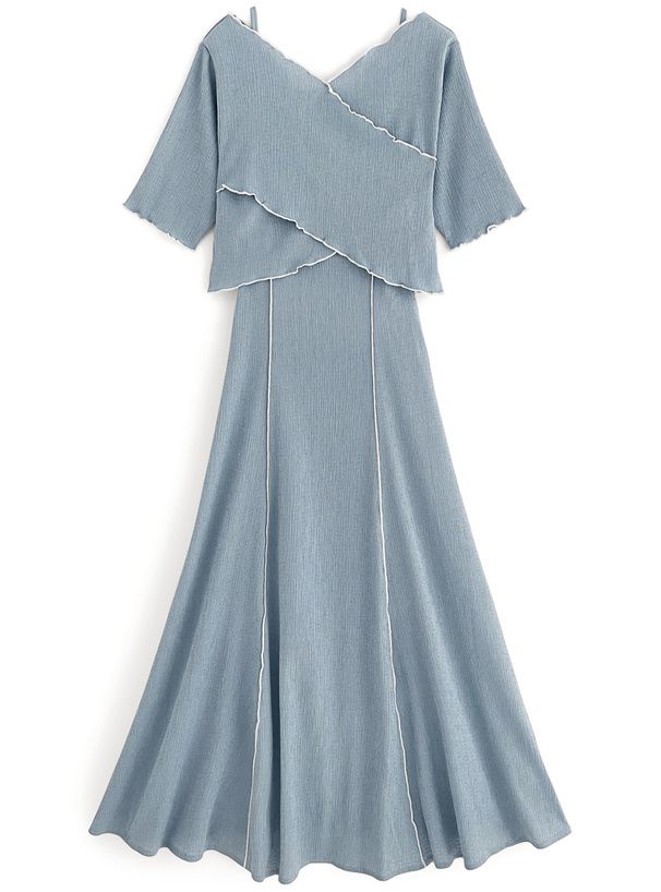 日本 GRL - 可愛木耳捲邊兩件式洋裝-黑 (F)